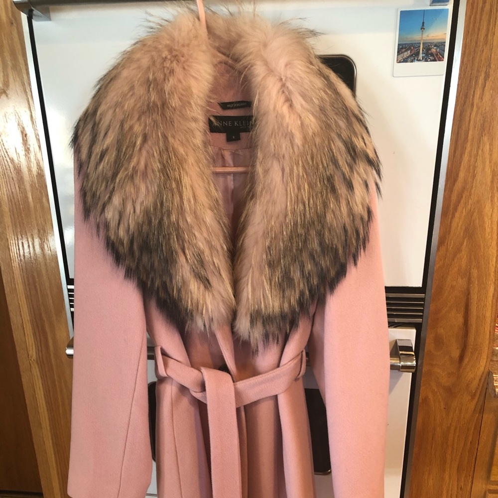 Dusty Rose wool coat with fur trim